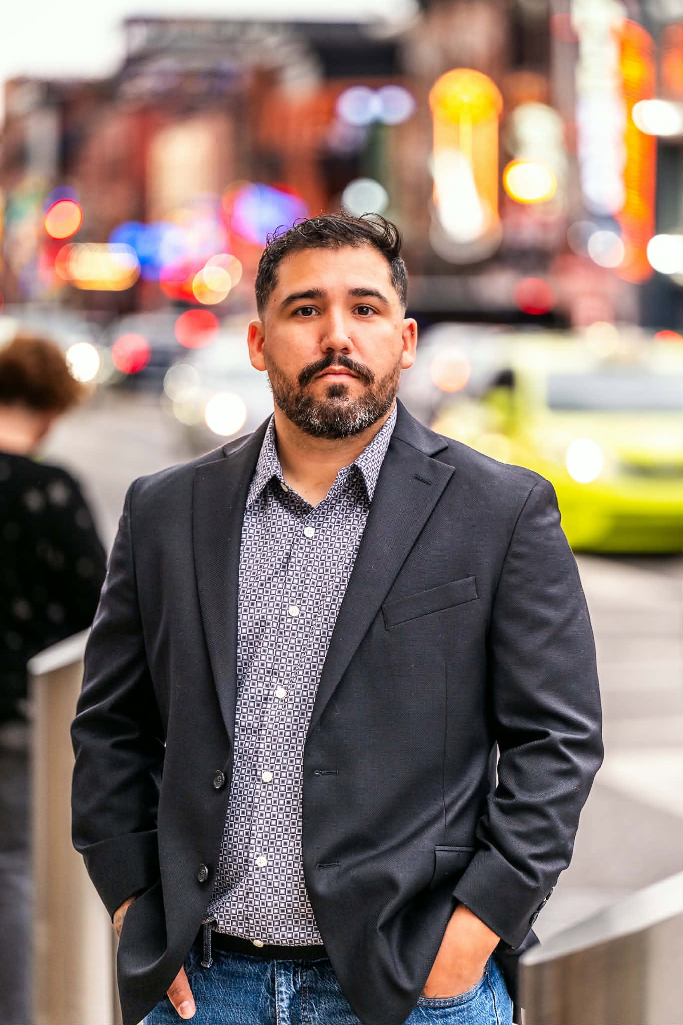 Professional security detail in a city environment