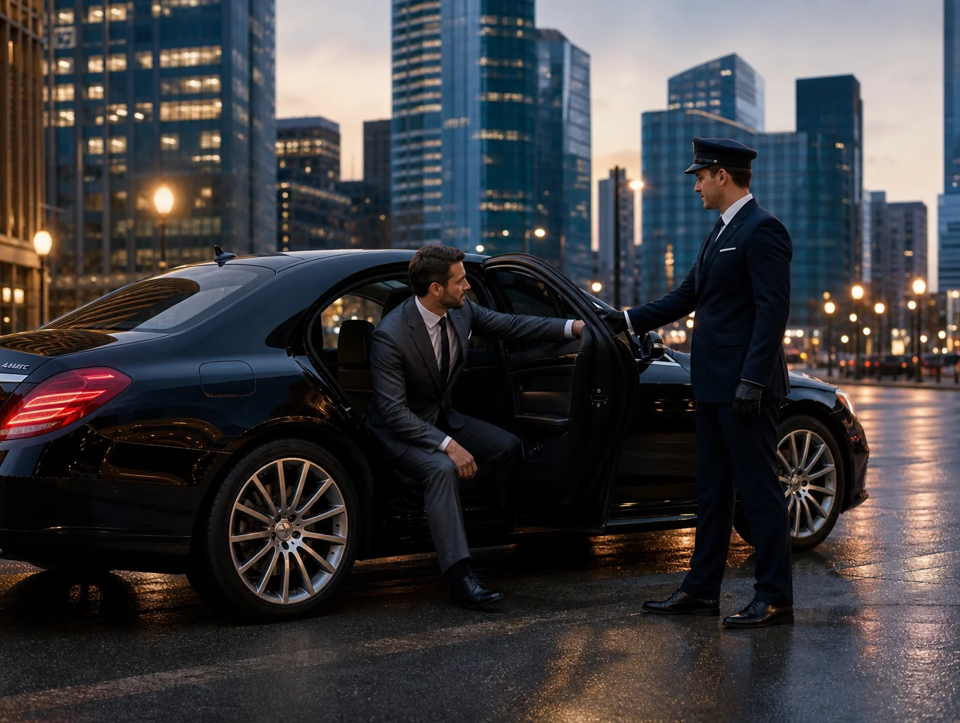 Luxury vehicle parked in a secure urban setting at night